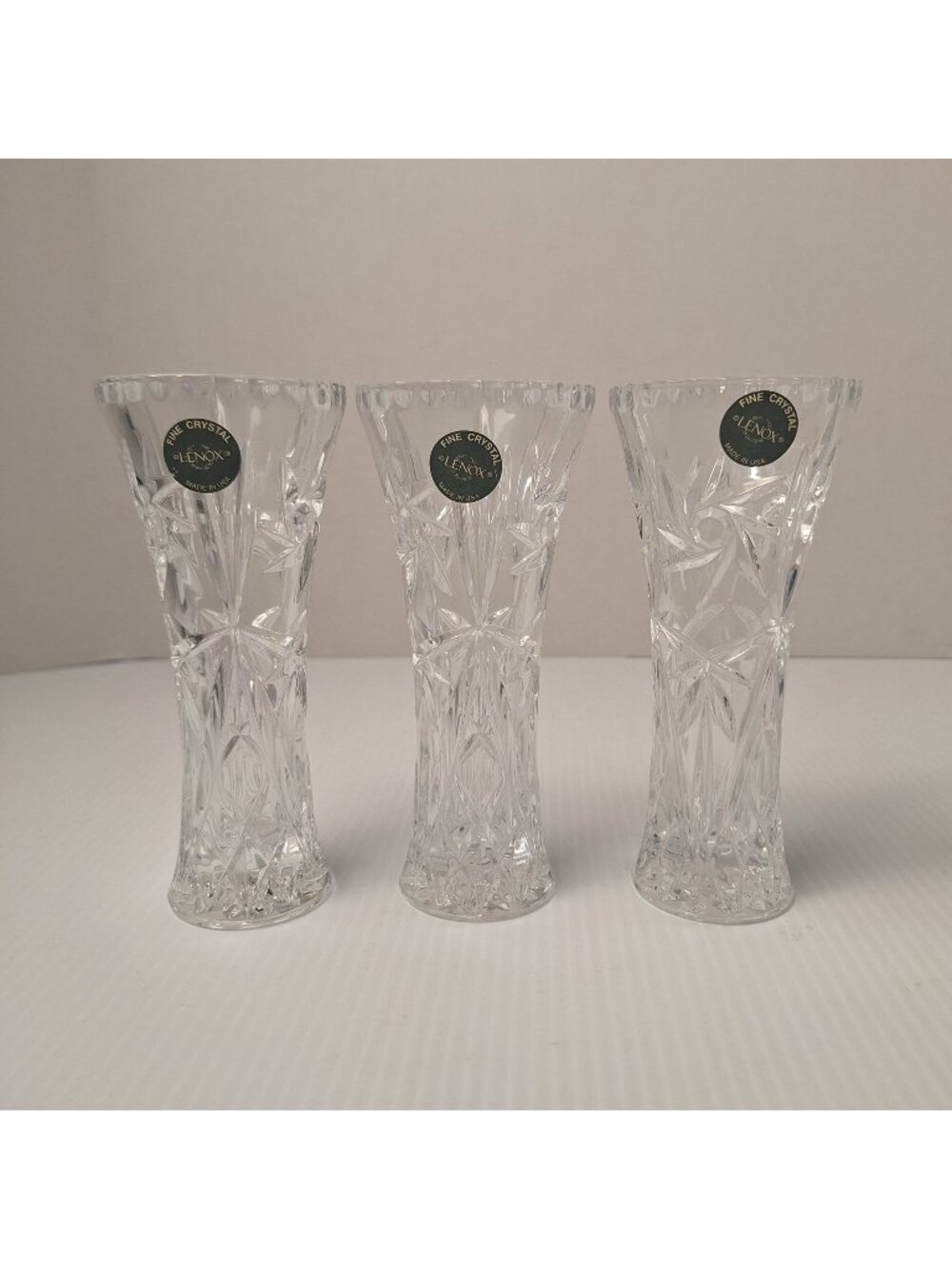 LOT OF (3) LENOX CRYSTAL BUD VASES USA "FINE CRYSTAL STAR" COLLECTION FLARED RIM